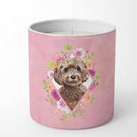 Chocolate Cockapoo Pink Flowers 10 oz Decorative Soy Candle CK4253CDL