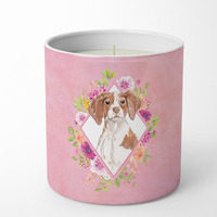 Brittany Spaniel Pink Flowers 10 oz Decorative Soy Candle CK4254CDL
