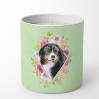 Bernese Mountain Dog Green Flowers 10 oz Decorative Soy Candle CK4278CDL