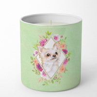 Long Hair Chihuahua Green Flowers 10 oz Decorative Soy Candle CK4287CDL