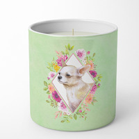 Chihuahua #2 Green Flowers 10 oz Decorative Soy Candle CK4289CDL