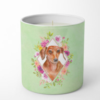 Dachshund Red #2 Green Flowers 10 oz Decorative Soy Candle CK4295CDL