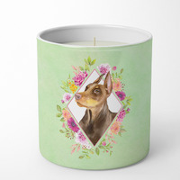 Doberman Pinscher Green Flowers 10 oz Decorative Soy Candle CK4298CDL