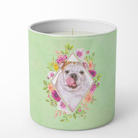 English Bulldog Green Flowers 10 oz Decorative Soy Candle CK4300CDL