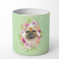 Fawn French Bulldog Green Flowers 10 oz Decorative Soy Candle CK4304CDL