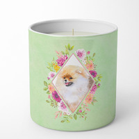 Pomeranian #2 Green Flowers 10 oz Decorative Soy Candle CK4330CDL
