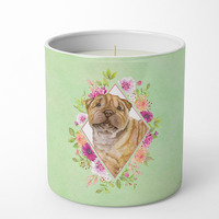 Shar Pei Green Flowers 10 oz Decorative Soy Candle CK4341CDL