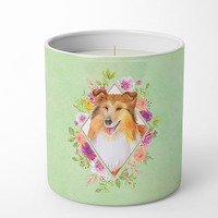Sheltie Shetland Sheepdog Green Flowers 10 oz Decorative Soy Candle CK4342CDL