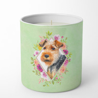 Welsh Terrier Green Flowers 10 oz Decorative Soy Candle CK4352CDL