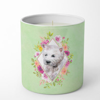 West Highland White Terrier Green Flowers 10 oz Decorative Soy Candle CK4353CDL