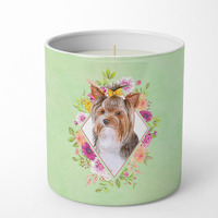 Yorkshire Terrier #1 Green Flowers 10 oz Decorative Soy Candle CK4354CDL