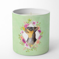 Black Miniature Pinscher Green Flowers 10 oz Decorative Soy Candle CK4356CDL