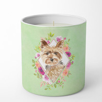 Yorkie Green Flowers 10 oz Decorative Soy Candle CK4357CDL