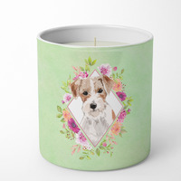 Jack Russell Terrier Green Flowers 10 oz Decorative Soy Candle CK4358CDL