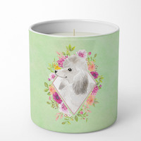 White Standard Poodle Green Flowers 10 oz Decorative Soy Candle CK4360CDL