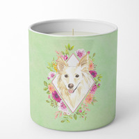 White Collie Green Flowers 10 oz Decorative Soy Candle CK4361CDL