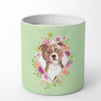 Staffie Bull Terrier Green Flowers 10 oz Decorative Soy Candle CK4368CDL
