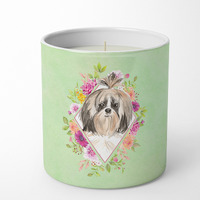 Shih Tzu Green Flowers 10 oz Decorative Soy Candle CK4372CDL
