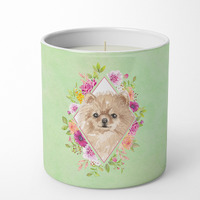 Pomeranian Green Flowers 10 oz Decorative Soy Candle CK4379CDL