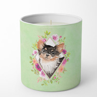 Longhaired Chihuahua Green Flowers 10 oz Decorative Soy Candle CK4385CDL