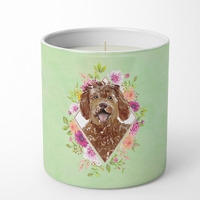 Labradoodle Green Flowers 10 oz Decorative Soy Candle CK4388CDL