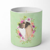 Fawn Great Dane Green Flowers 10 oz Decorative Soy Candle CK4394CDL