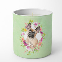 Fawn French Bulldog Green Flowers 10 oz Decorative Soy Candle CK4398CDL