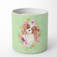 Blenheim Cavalier Spaniel Green Flowers 10 oz Decorative Soy Candle CK4408CDL