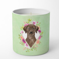 Chocolate Labrador Green Flowers 10 oz Decorative Soy Candle CK4411CDL