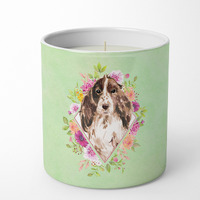 Brown Parti Cocker Spaniel Green Flowers 10 oz Decorative Soy Candle CK4412CDL
