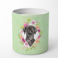 Black Labrador Green Flowers 10 oz Decorative Soy Candle CK4421CDL