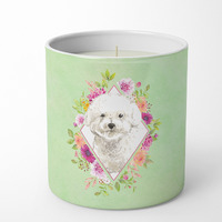 Bichon Frise Green Flowers 10 oz Decorative Soy Candle CK4423CDL