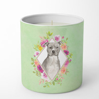 Blue Pit Bull Terrier Green Flowers 10 oz Decorative Soy Candle CK4429CDL