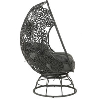 Patio Lounge Chair & Side Table, Clear Glass, Charcaol Fabric & Black Wicker
