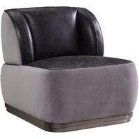 Accent Chair, Antique Slate Top Grain Leather & Gray Velvet