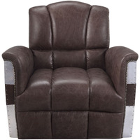 Accent Chair, Retro Brown Top Grain Leather & Aluminum
