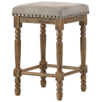 Counter Height Stool, Beige Fabric & Weathered Oak Finish