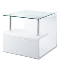 End Table, Clear Glass & White High Gloss Finish