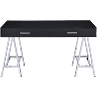 Built-in USB Port Writing Desk, Black High Gloss & Chrome Finish