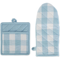 DII Buffalo Check Ktichen Textiles, OM 13x6" PH 9x8", White & Light Blue, 2 Pieces