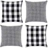 DII Assorted Black/White Gingham/Buffalo Check Pillow Cover 18x18 Set/4