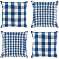 DII Assorted Navy/Off White Gingham/Buffalo Check Pillow Cover 18x18 Set/4
