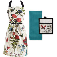 DII Botanical Print Kitchen Textiles, Apron, Potholder, and Dishtowel, Botanical, 3 Pieces