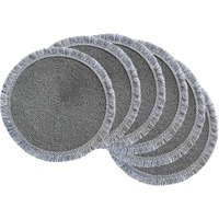 DII Gray Round Fringed Placemat Set/6
