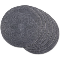 DII Gray Floral Woven Round Placemat Set/6