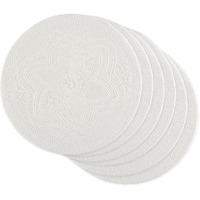 DII White Floral Woven Round Placemat Set/6