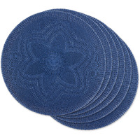 DII French Blue Floral Woven Round Placemat Set/6