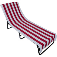 J&M Red Stripe Lounge Chair Beach Towel With Top Fitted Pocket 26x82
