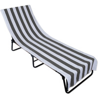J&M Gray Stripe Lounge Chair Beach Towel With Top Fitted Pocket 26x82