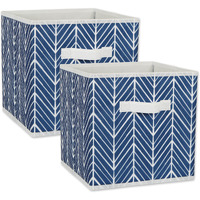 DII Nonwoven Polyester Cube Herringbone Nautical Blue Square 11x11x11 Set of 2